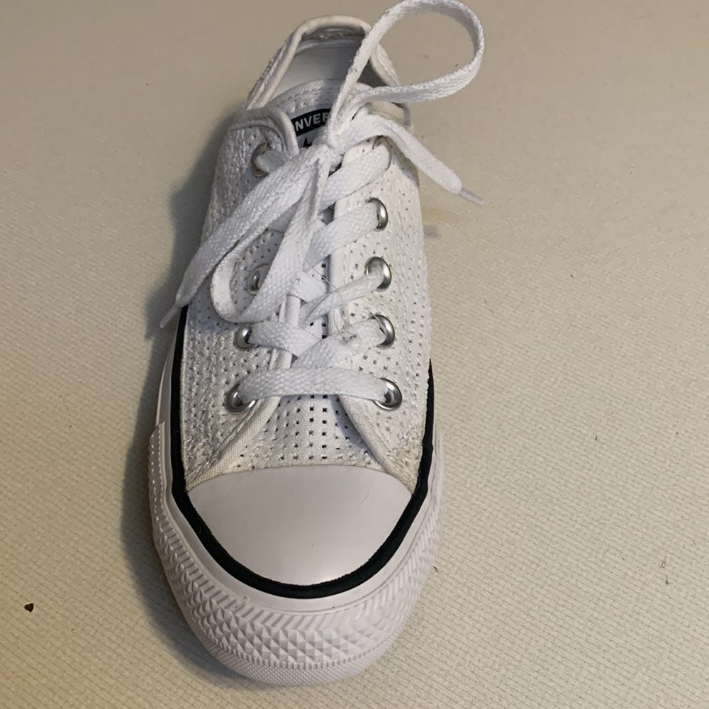 Converse Women’s White Low Top Perforated Sneaker with Black Trim - Picture 3 of 6